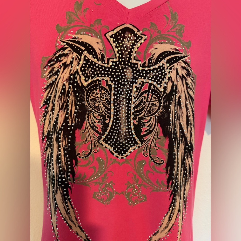 Pink Graphic winged woman’s biker top